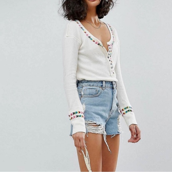 We The Free Cream Long Sleeve Thermal with Colorful Trim - Picture 2 of 4